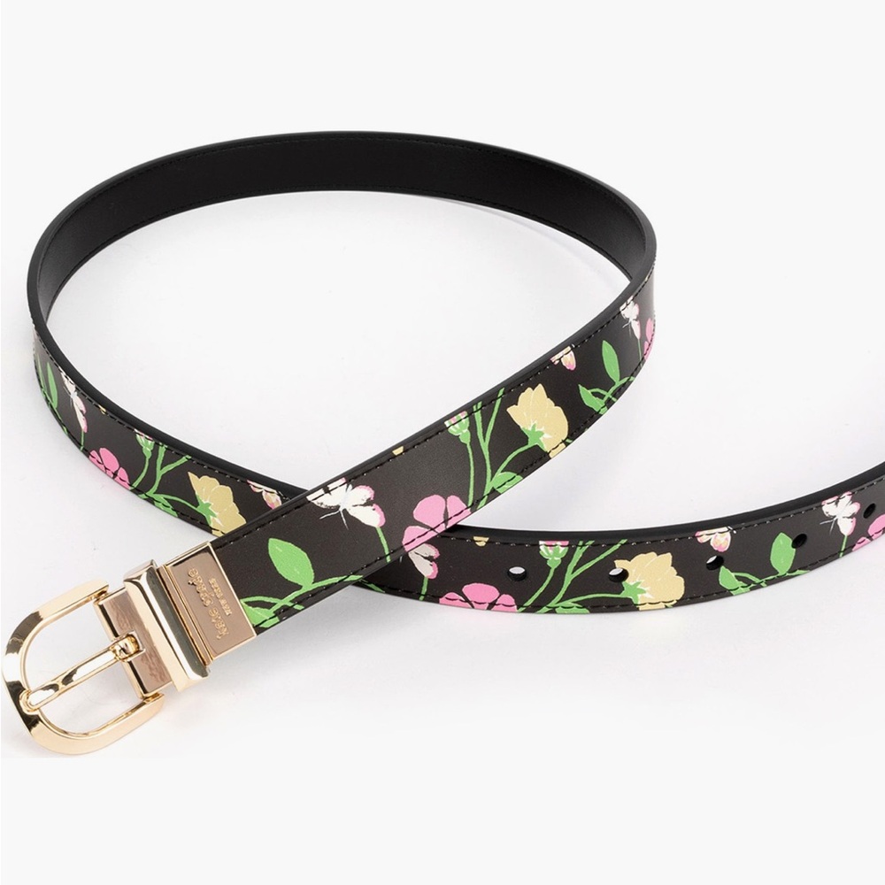 Kate Spade Reversible Belt Size Small in Black Floral Print NWT - Picture 2 of 6